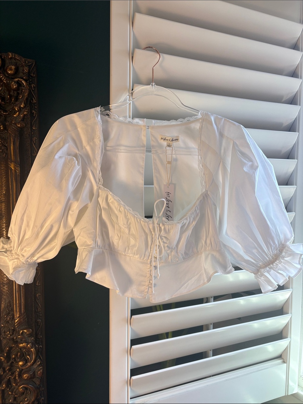 NWT For Love & Lemons White Whimsical Laced Crop Top, size Large